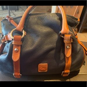 D&B leather satchel blue with brown accents